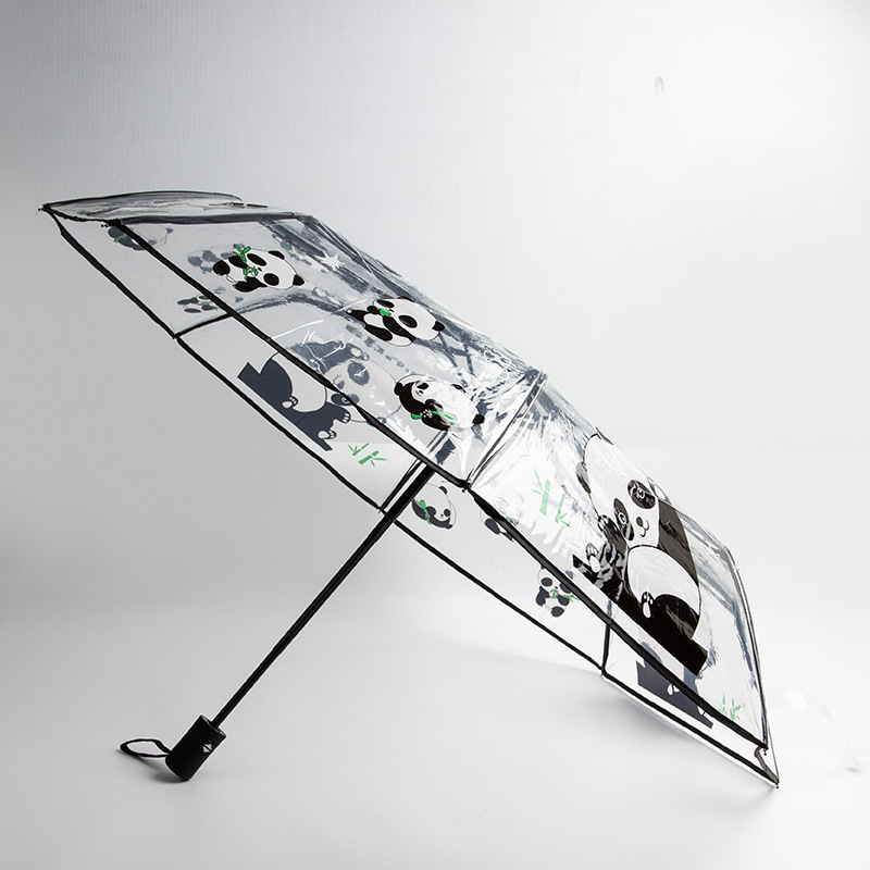 折りたたみ傘 音符と動物柄の透明折りたたみ雨傘