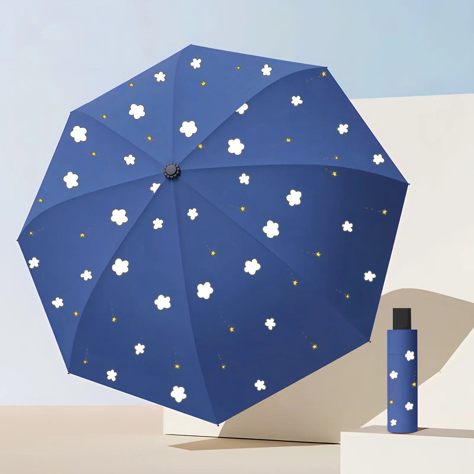 折りたたみ傘 雲と星の刺繍が可愛い晴雨兼用折りたたみ傘