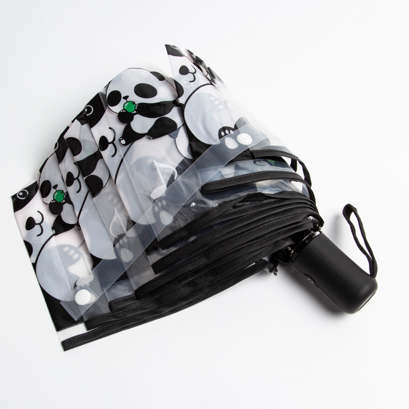 折りたたみ傘 音符と動物柄の透明折りたたみ雨傘