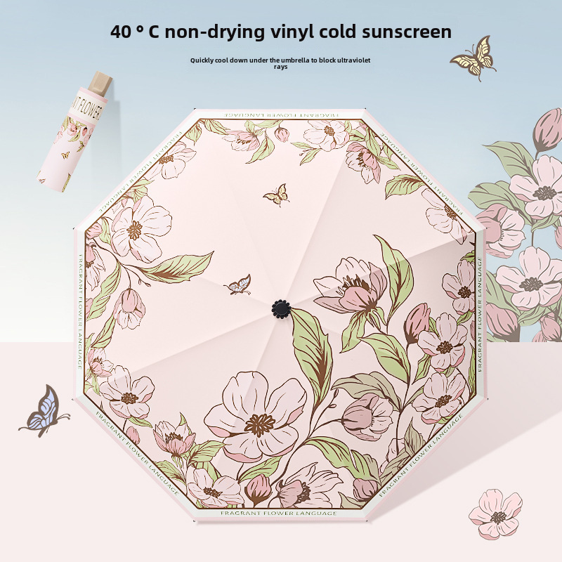 折りたたみ傘 花と蝶の優雅な遮熱折りたたみ日傘