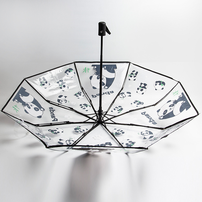 折りたたみ傘 音符と動物柄の透明折りたたみ雨傘