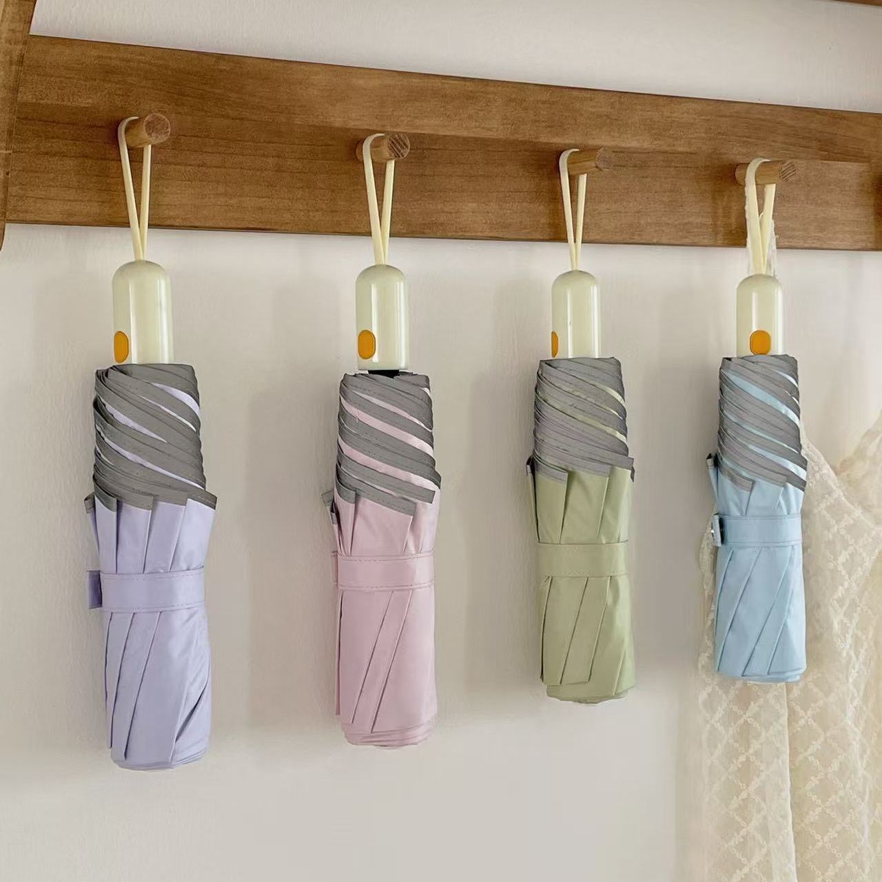 折りたたみ傘 可愛いリボン付き配色切替折りたたみ傘