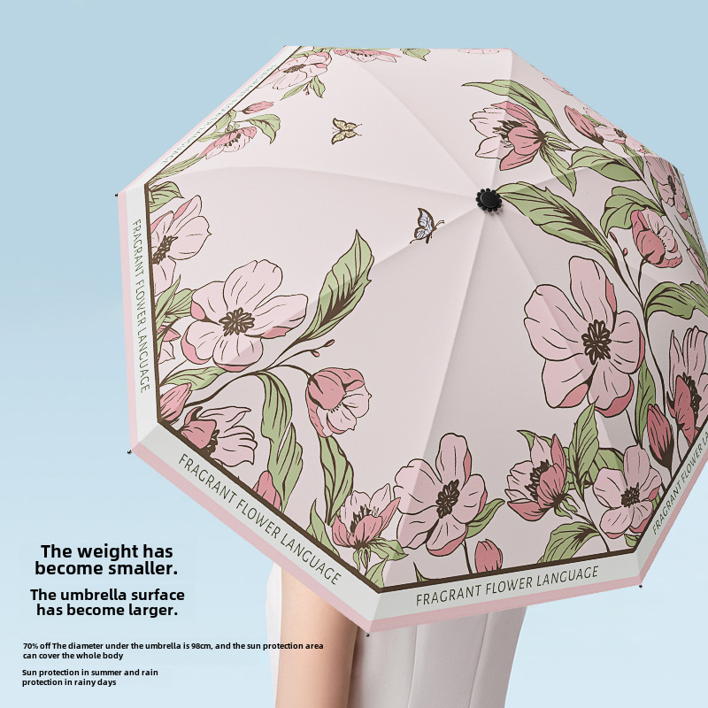 折りたたみ傘 花と蝶の優雅な遮熱折りたたみ日傘