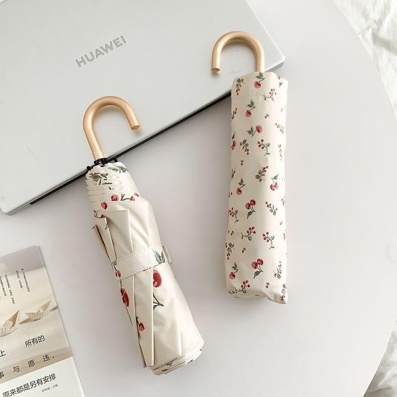 折りたたみ傘 小花柄　晴雨兼用　木製持ち手