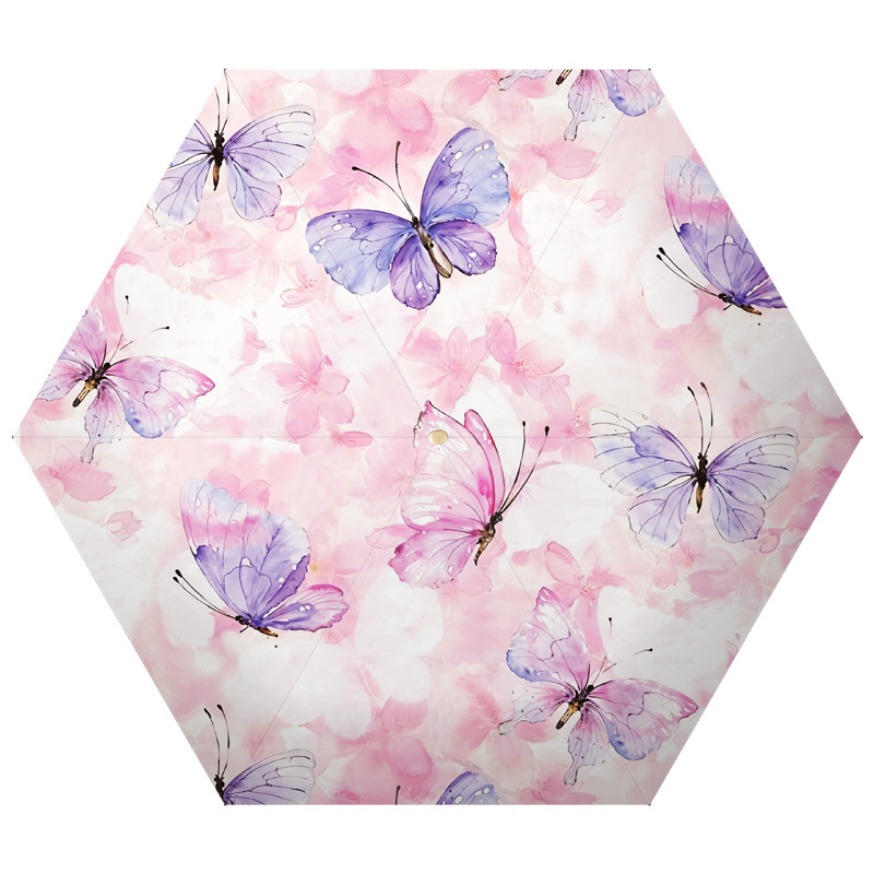 折りたたみ傘 優雅な花柄と蝶々の晴雨兼用折りたたみ傘