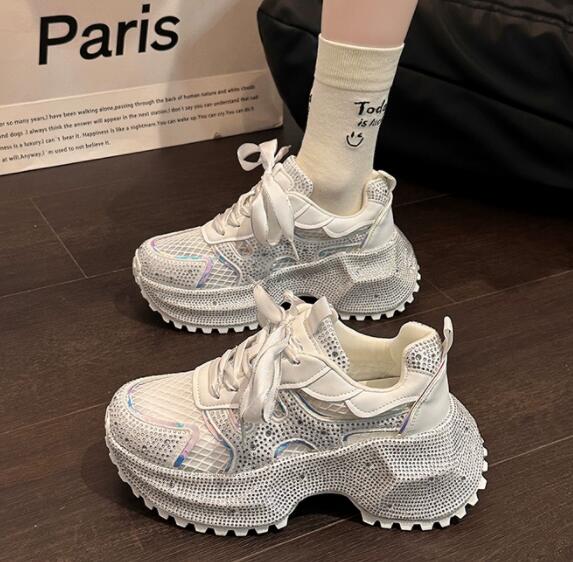 厚底メッシュランニングシューズ レディース通気性運動靴