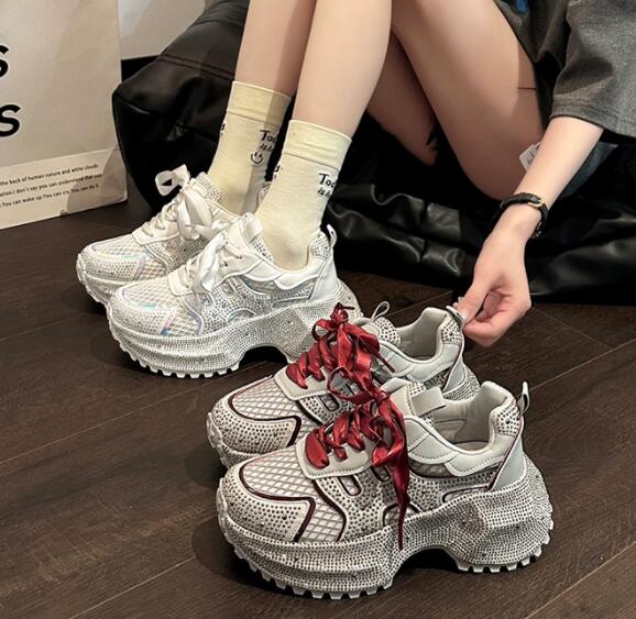 厚底メッシュランニングシューズ レディース通気性運動靴