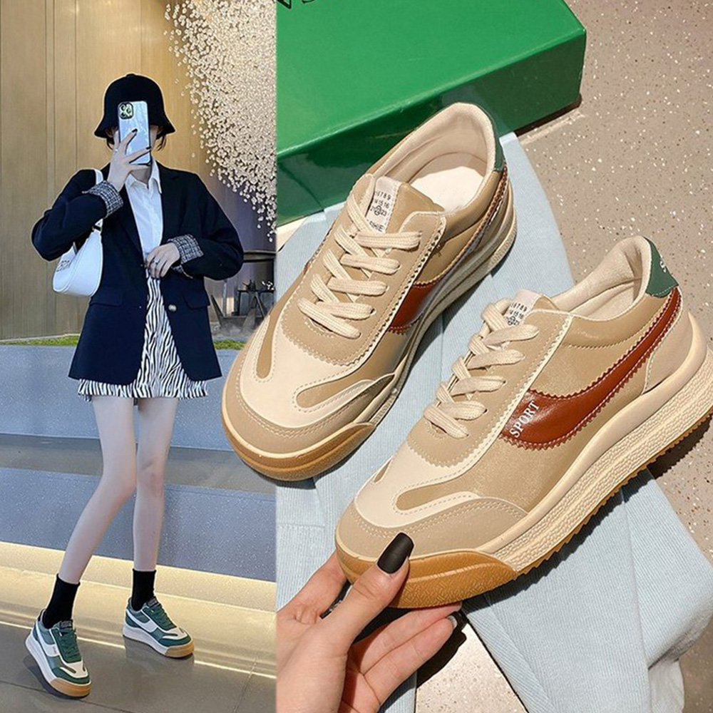 韓国風レトロ配色厚底ランニングシューズ