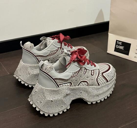 厚底メッシュランニングシューズ レディース通気性運動靴