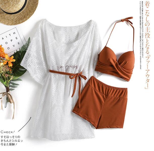 レディース 上品レース 3点セット水着 温泉対応 ラッシュガード