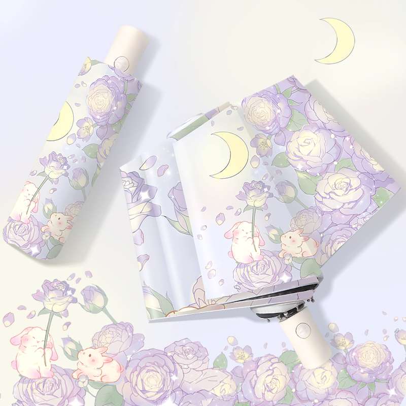 日傘 月光花柄の折りたたみ傘