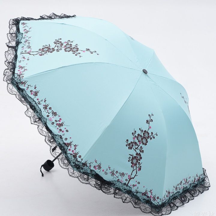 日傘 花刺繍レース縁取り折りたたみ　おしゃれ日傘