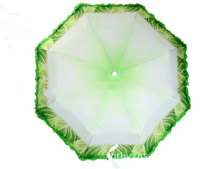 日傘 リーフ柄フリル縁取り折りたたみ日傘