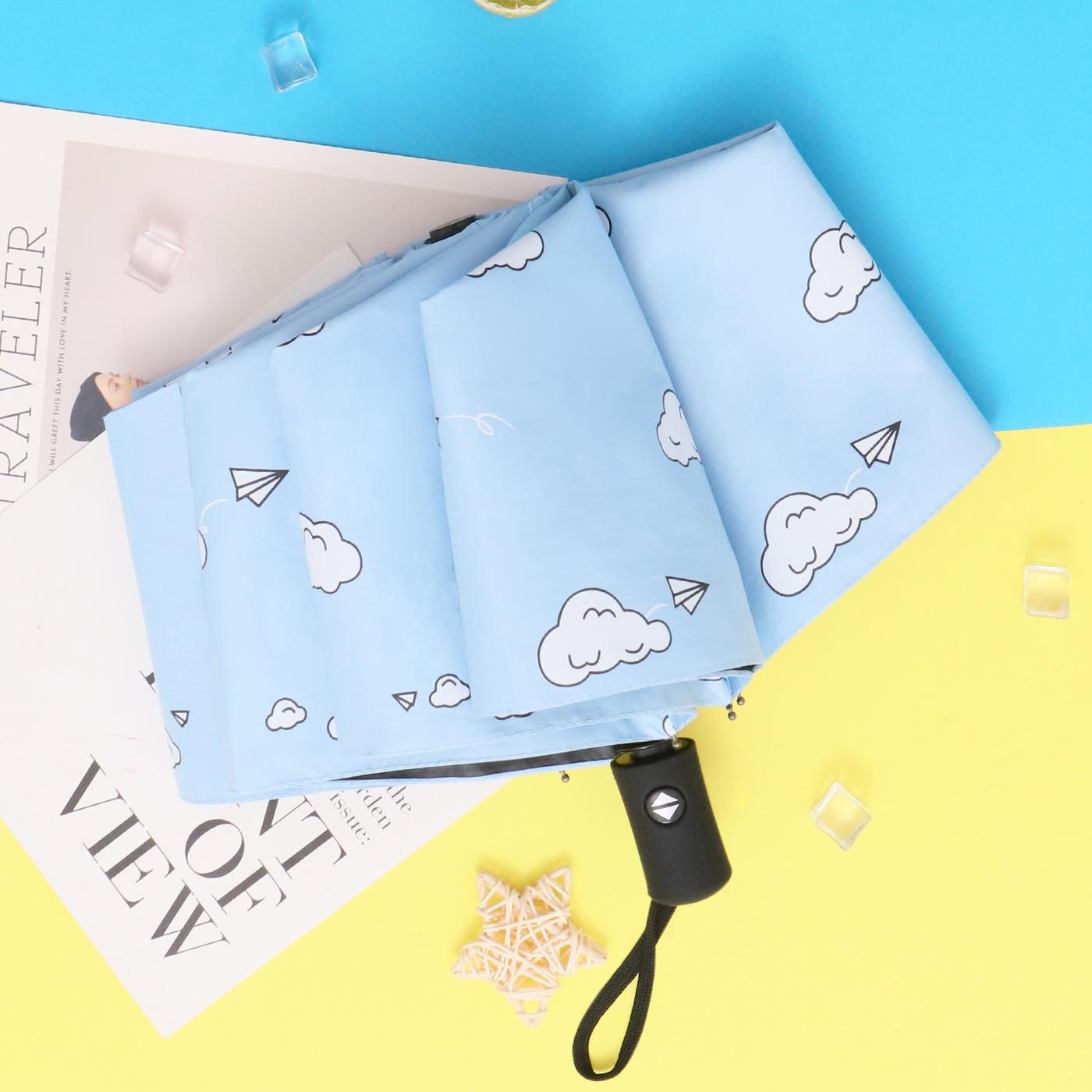 日傘 雲と紙飛行機柄の晴れやか折りたたみ日傘