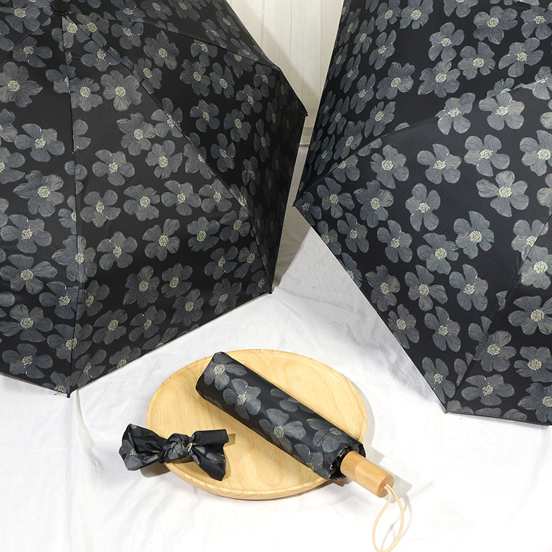 花柄三段折りたたみ晴雨兼用日傘八本骨自動開閉