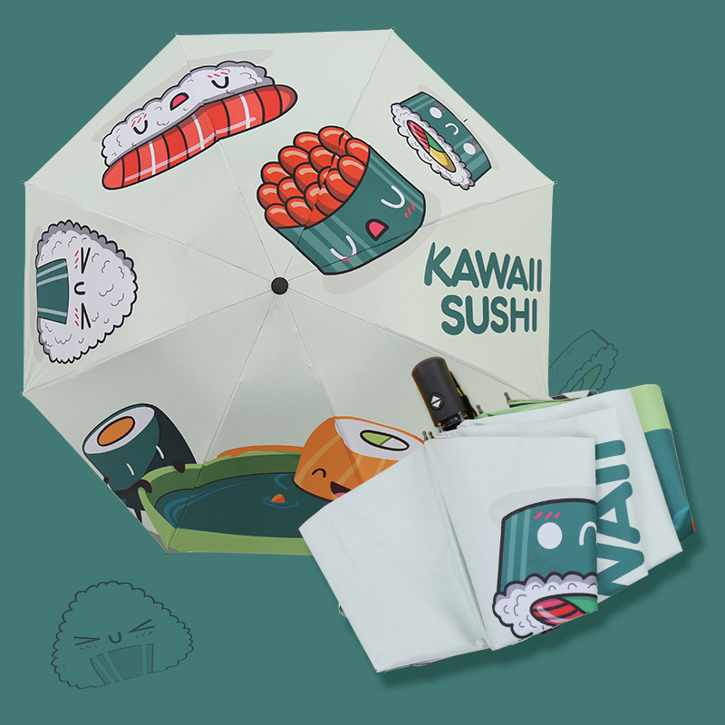 日傘 可愛いお寿司柄コンパクト折りたたみ日傘