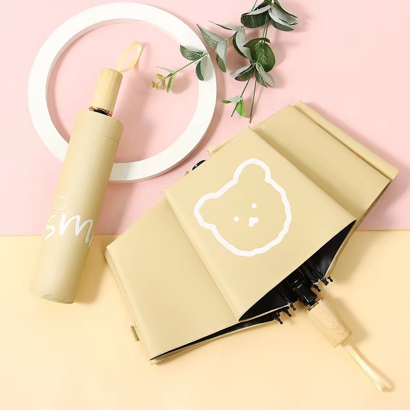 日傘 くま柄自動開閉式折りたたみ　晴雨兼用日傘