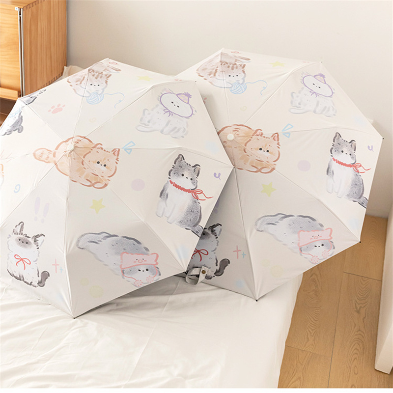 晴雨兼用日傘 三段折りたたみ 動物柄 紫外線対策 軽量