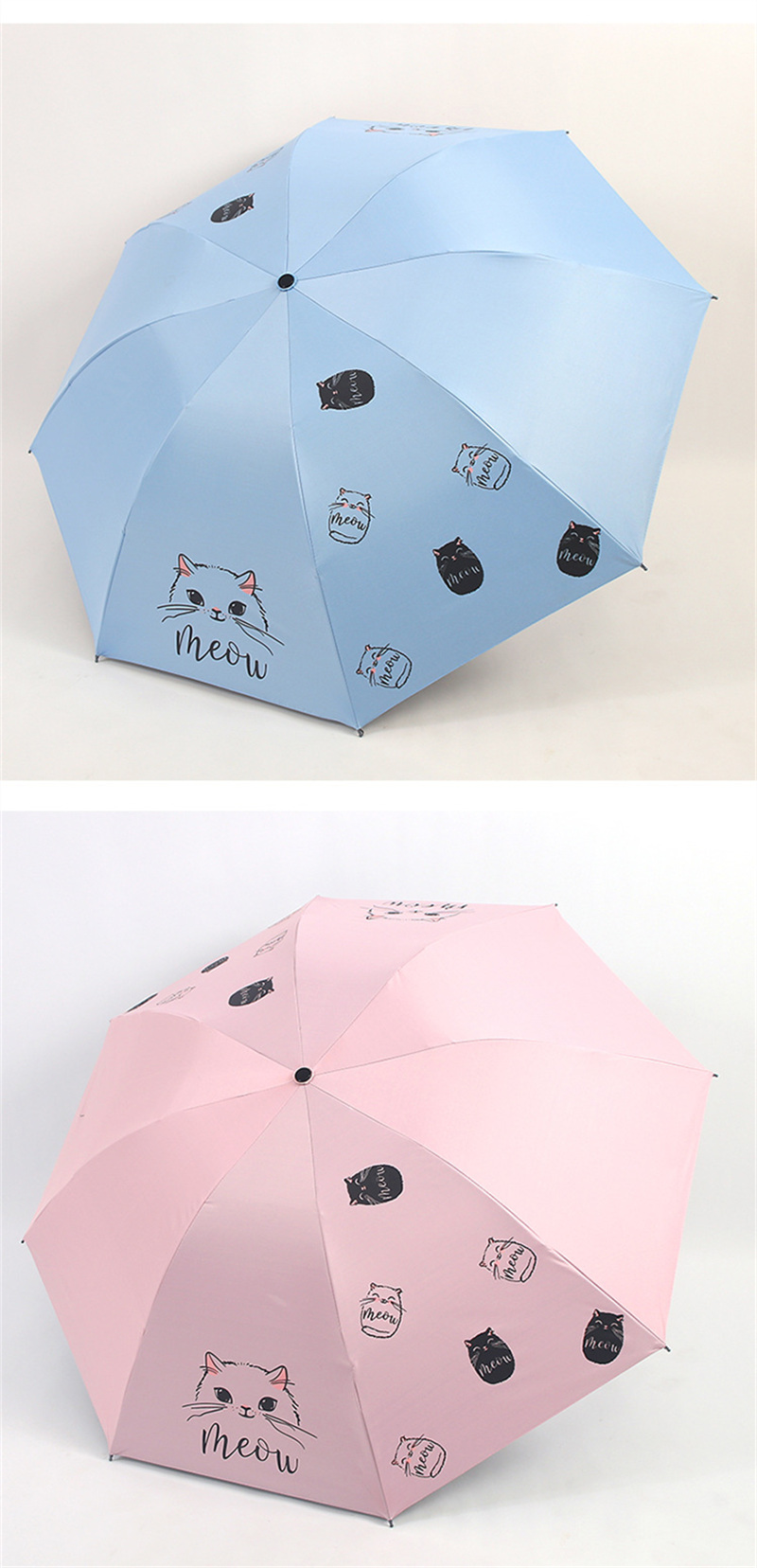 晴雨兼用日傘 猫柄 三段折りたたみ 紫外線カット 軽量