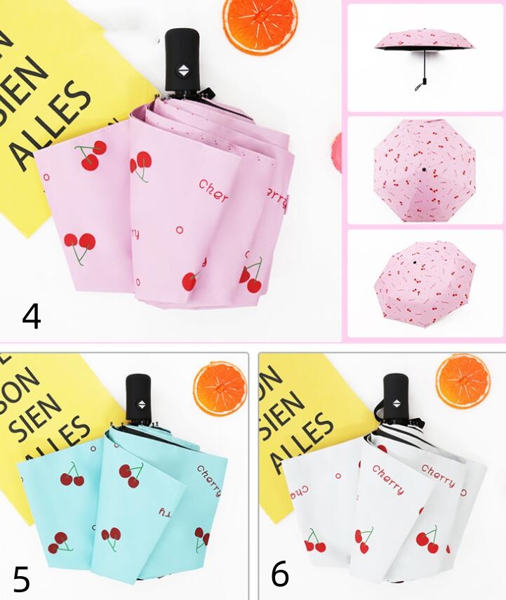 折りたたみ日傘 軽量自動開閉 可愛いさくらんぼ柄 紫外線遮光晴雨兼用