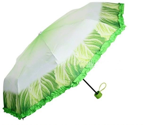 日傘 リーフ柄フリル縁取り折りたたみ日傘