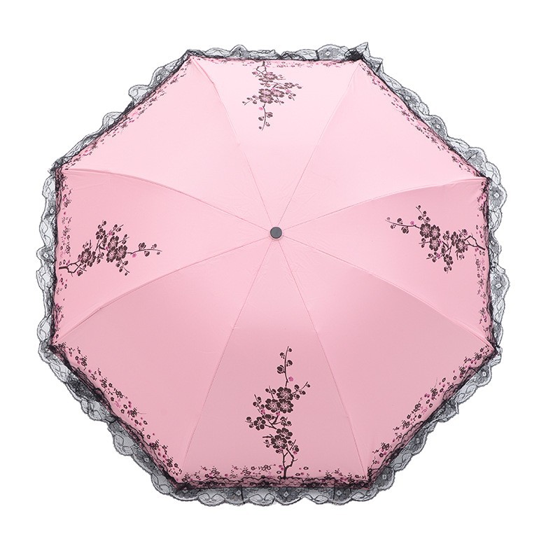 日傘 花刺繍レース縁取り折りたたみ　おしゃれ日傘
