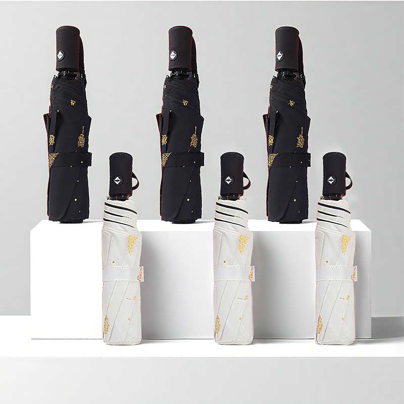 日傘 羽根モチーフ刺繍の晴雨兼用　折りたたみ日傘