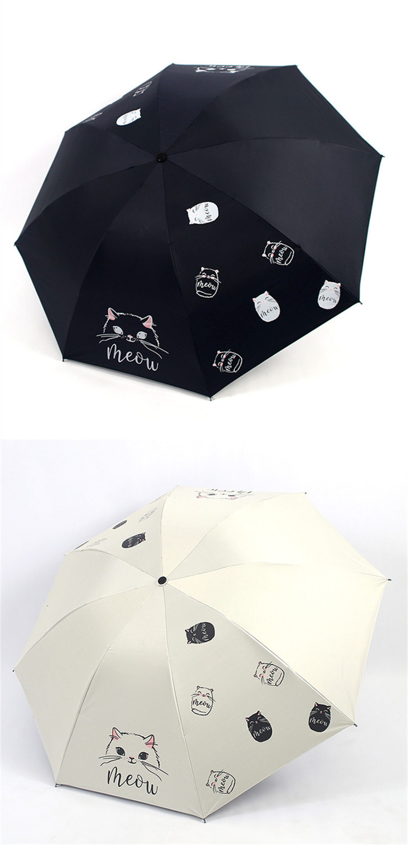 晴雨兼用日傘 猫柄 三段折りたたみ 紫外線カット 軽量
