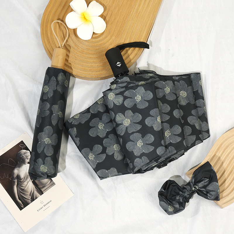 花柄三段折りたたみ晴雨兼用日傘八本骨自動開閉