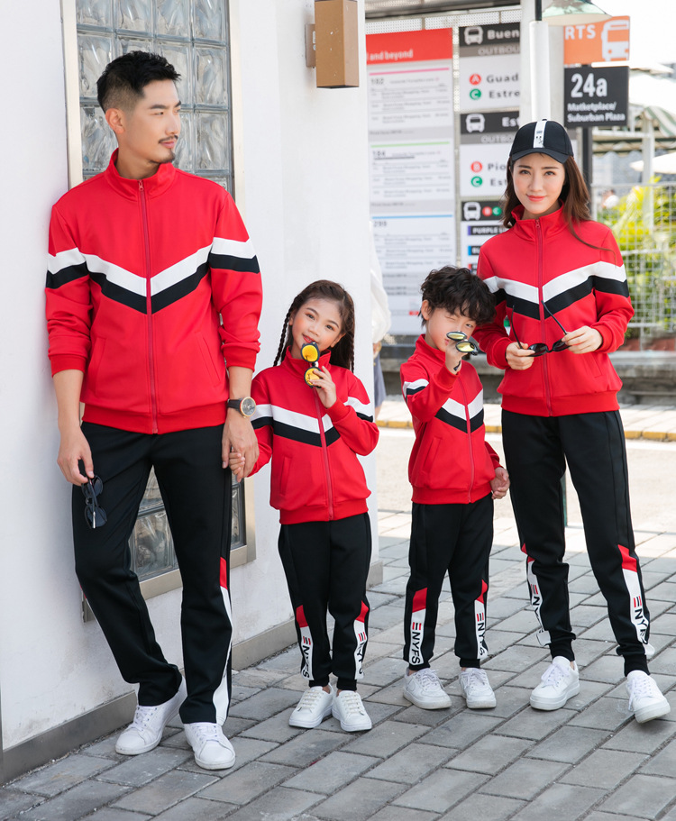 赤コーデ スポーティ親子お揃いジャージセット