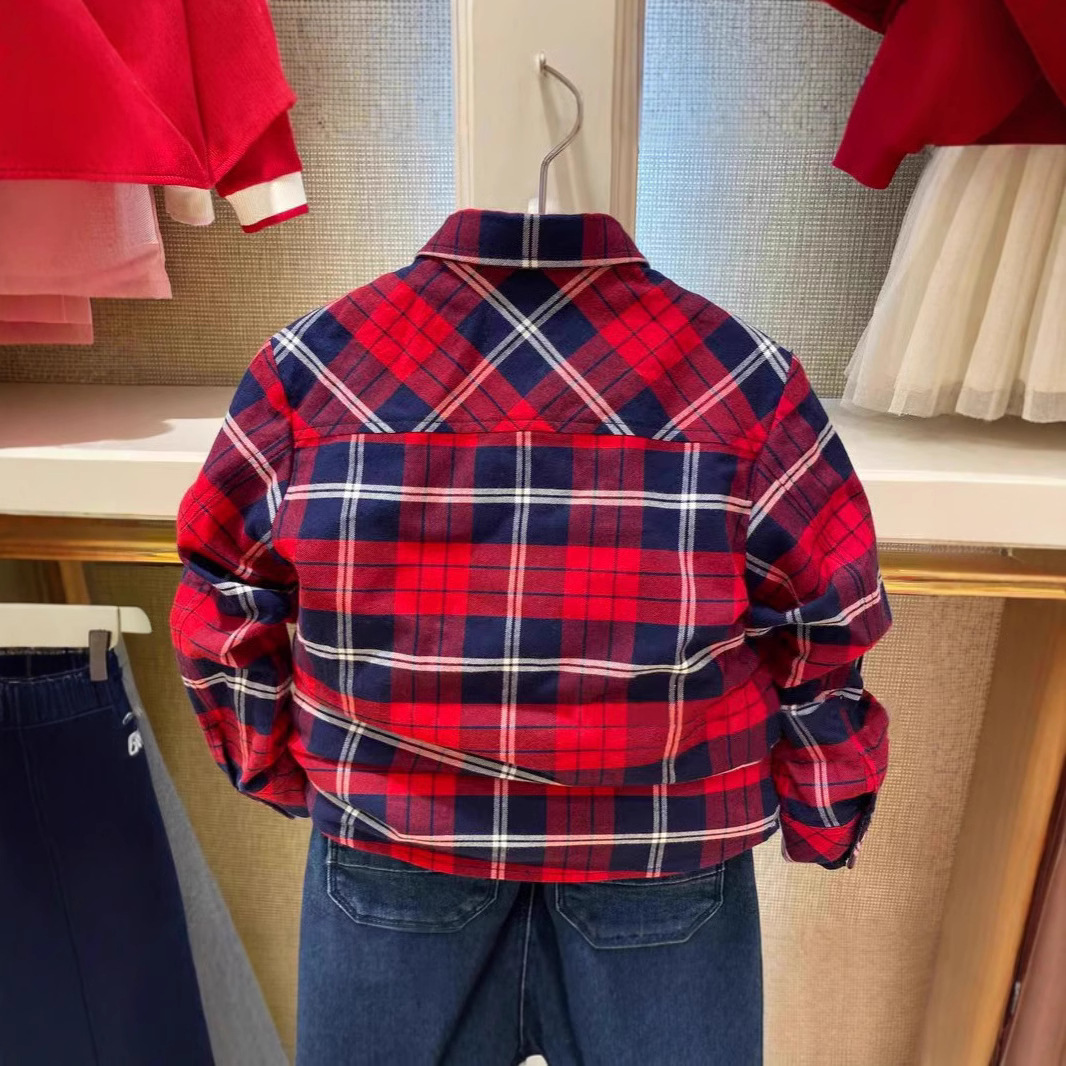 赤コーデ チェック柄シャツ＆デニムパンツセット