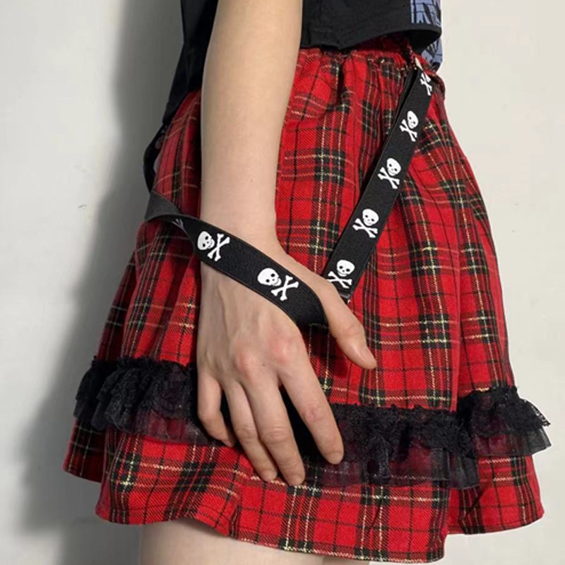 赤コーデ パンク系チュール重ねドレススカート