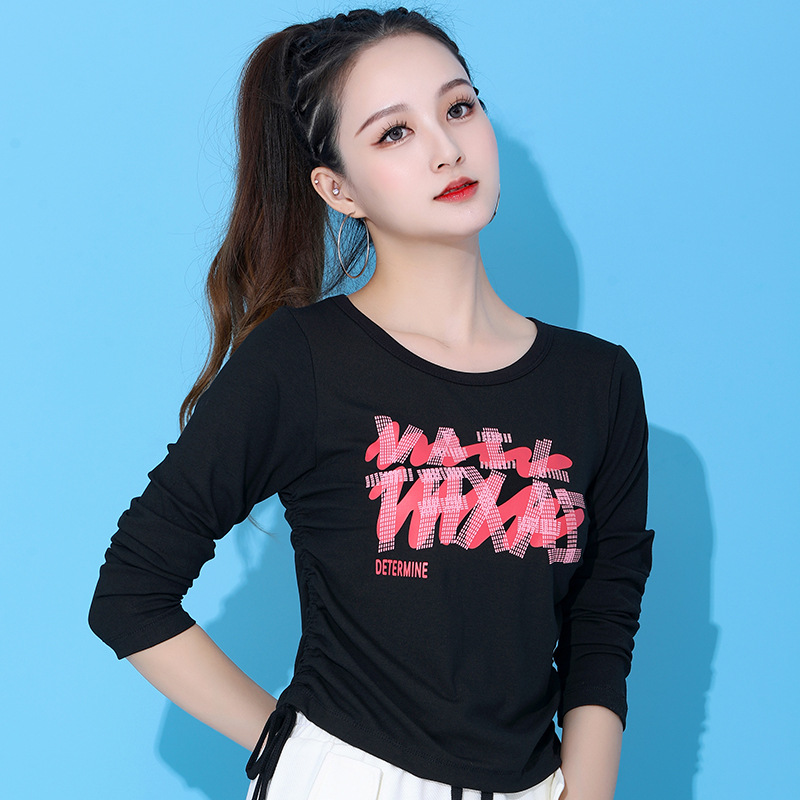 ダンス衣装 チェック柄ロゴプリント長袖トップス