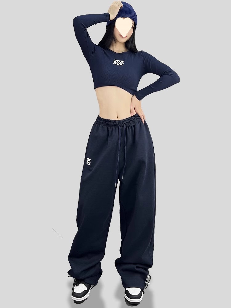 ダンス衣装 長袖クロップトップとワイドパンツの上下セット