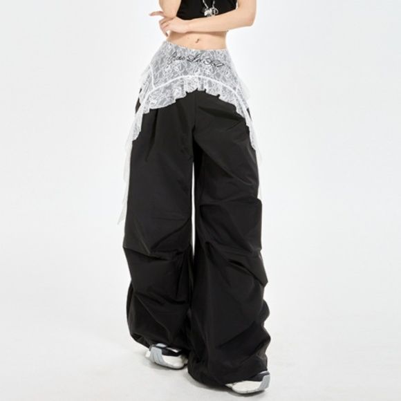 ダンス衣装 レース付きゆったりワイドダンスパンツ