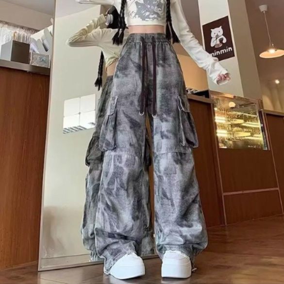 ダンス衣装 タイダイ風マルチポケット超ワイドカーゴパンツ