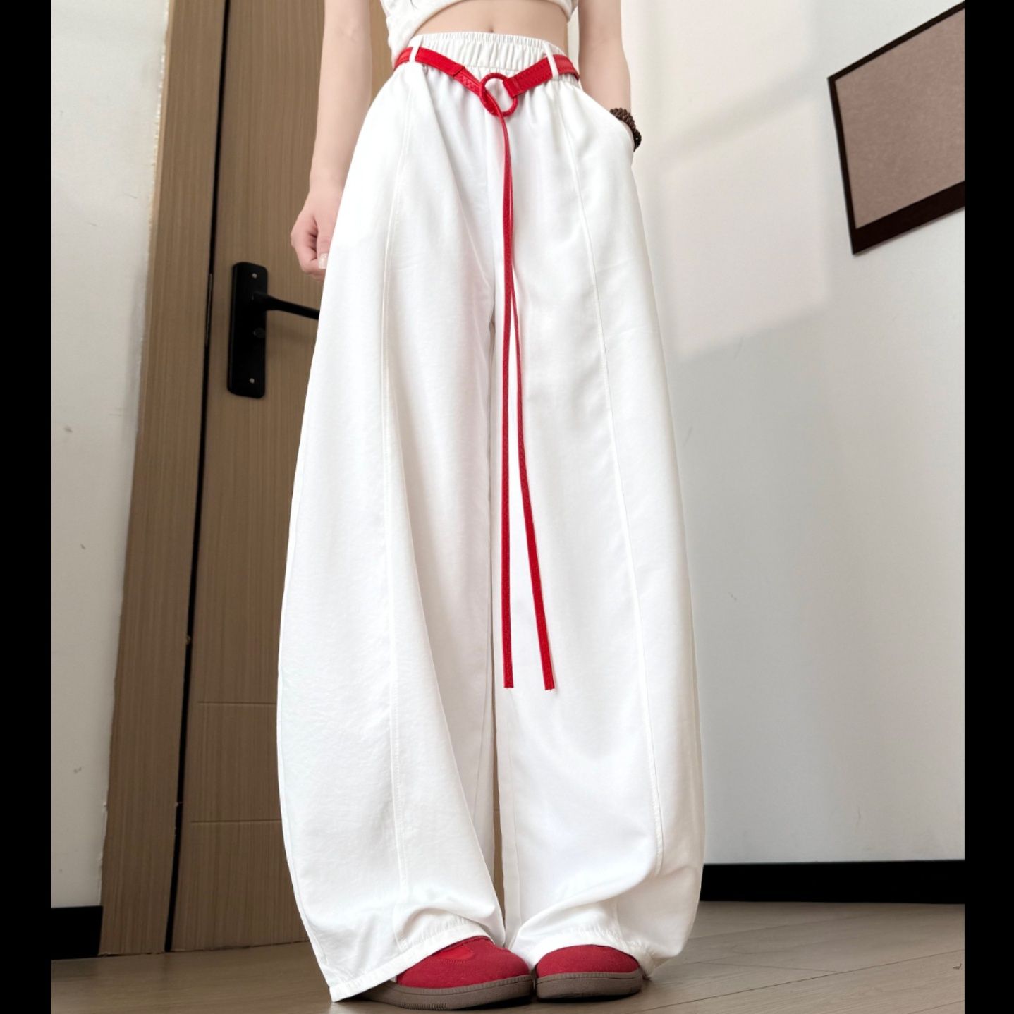 ダンス衣装 配色ベルト付きワイドシルエットダンスパンツ