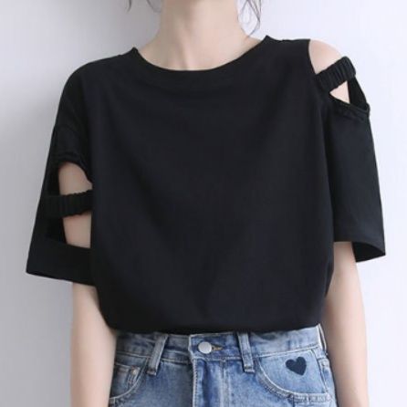 ダンス衣装 肩開きデザイン半袖Tシャツ