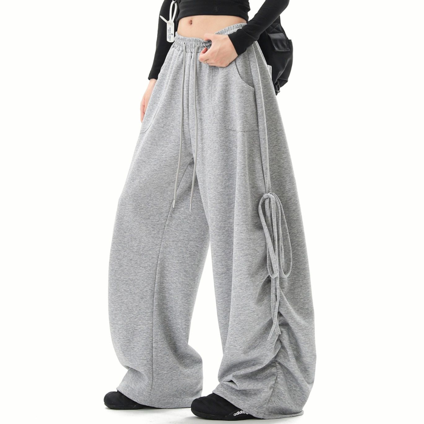 ダンス衣装 サイドドローコード付きワイドシルエットスウェットパンツ