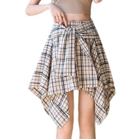 ダンス衣装 格子柄アシンメトリー裾変形スカート
