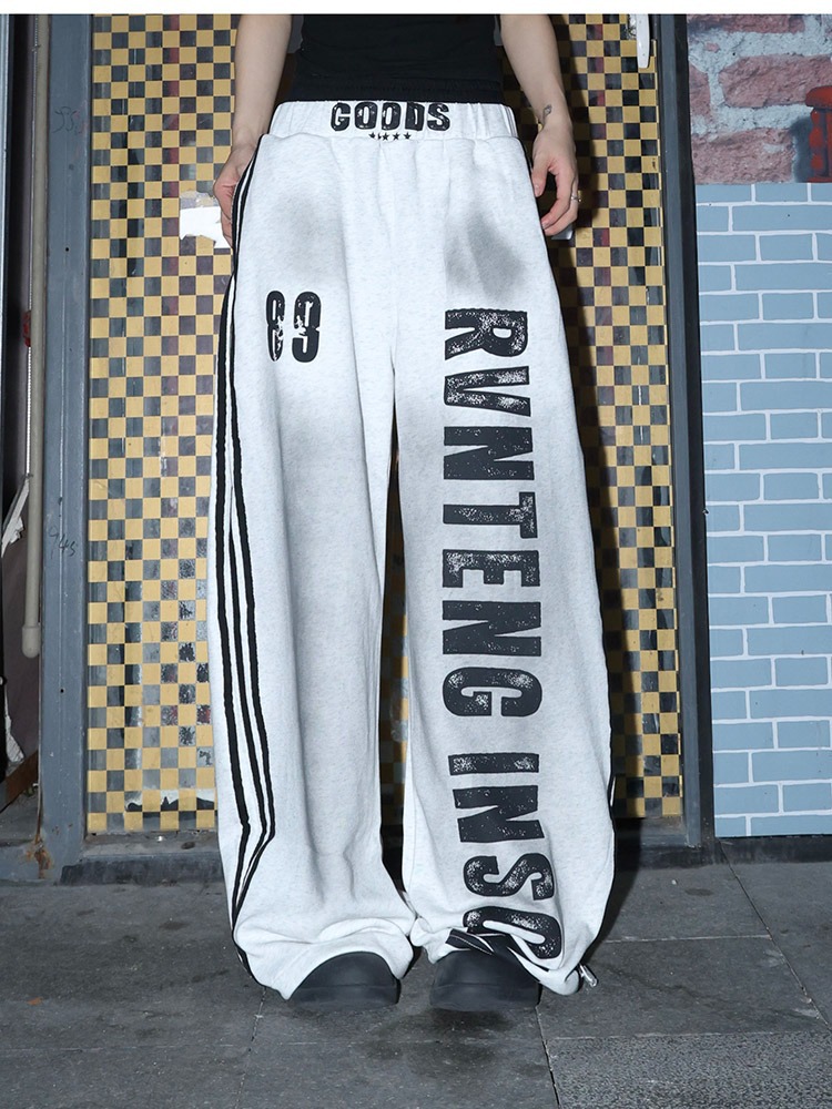 ダンス衣装 英字ロゴ入りサイドライン超ワイドダンスパンツ