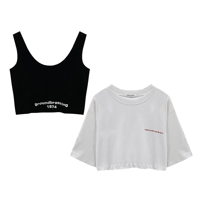 ダンス衣装 重ね着風ロゴ入りクロップド丈セットトップス