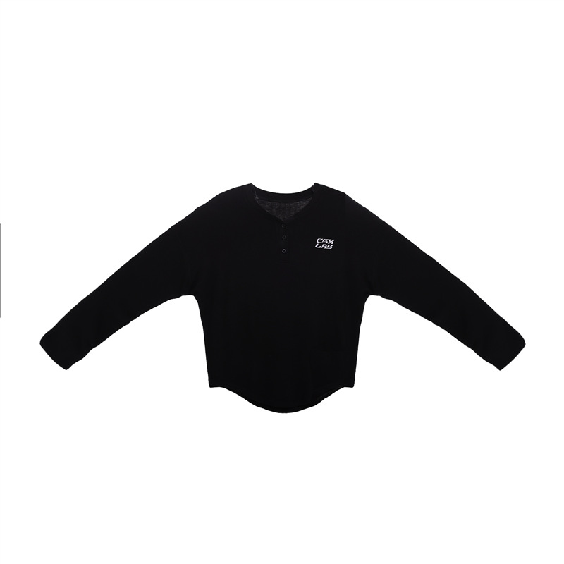 ダンス衣装 裾ラウンドカット長袖ヘンリーネックトップス