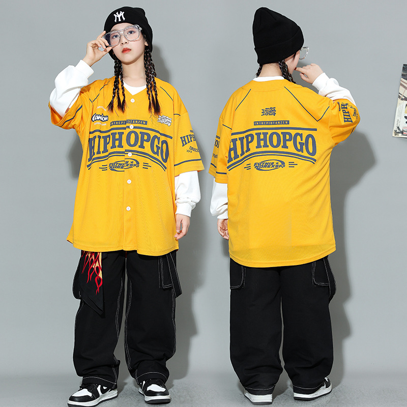 キッズダンス衣装 キッズ ヒップホップ風プリント上下セットアップ