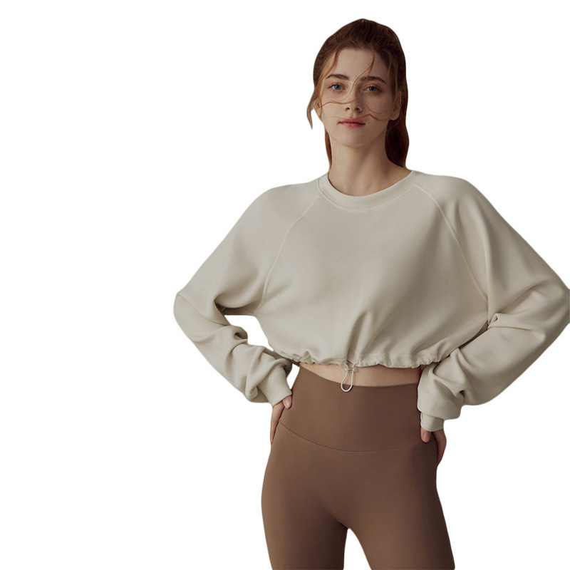 ダンス衣装 裾ゴム入りクロップド丈長袖スウェット