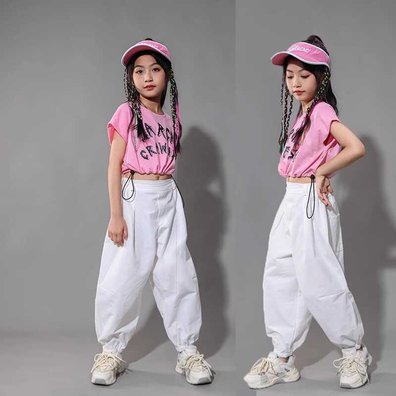キッズダンス衣装 女の子向けヒップホップ風クロップ丈上下セット