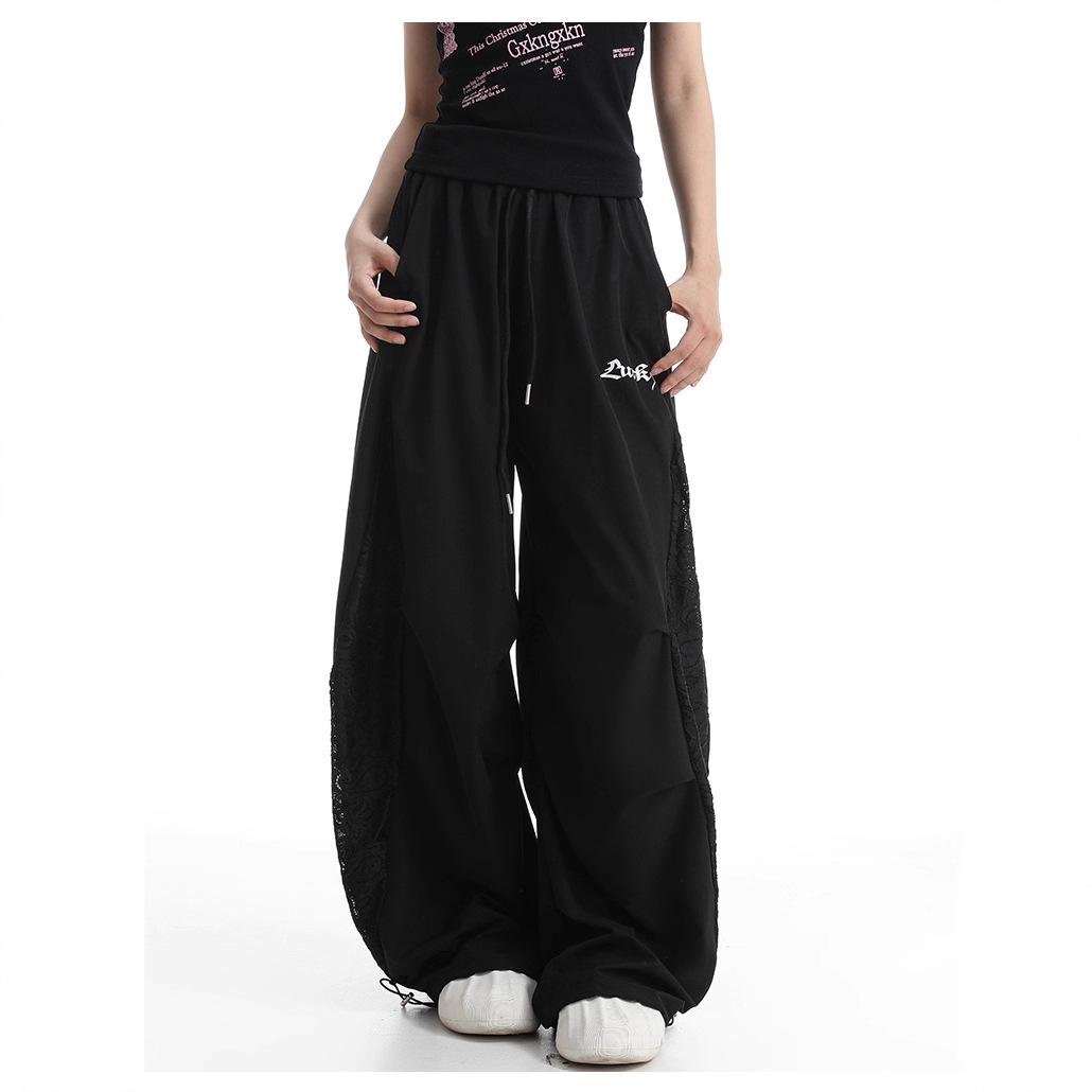 ダンス衣装 サイドレース切替ワイドシルエット紐付きパンツ