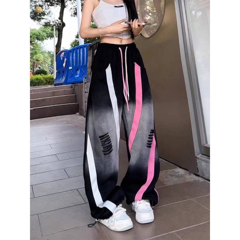 ダンス衣装 縦ライン切替ダメージ加工ワイドパンツ