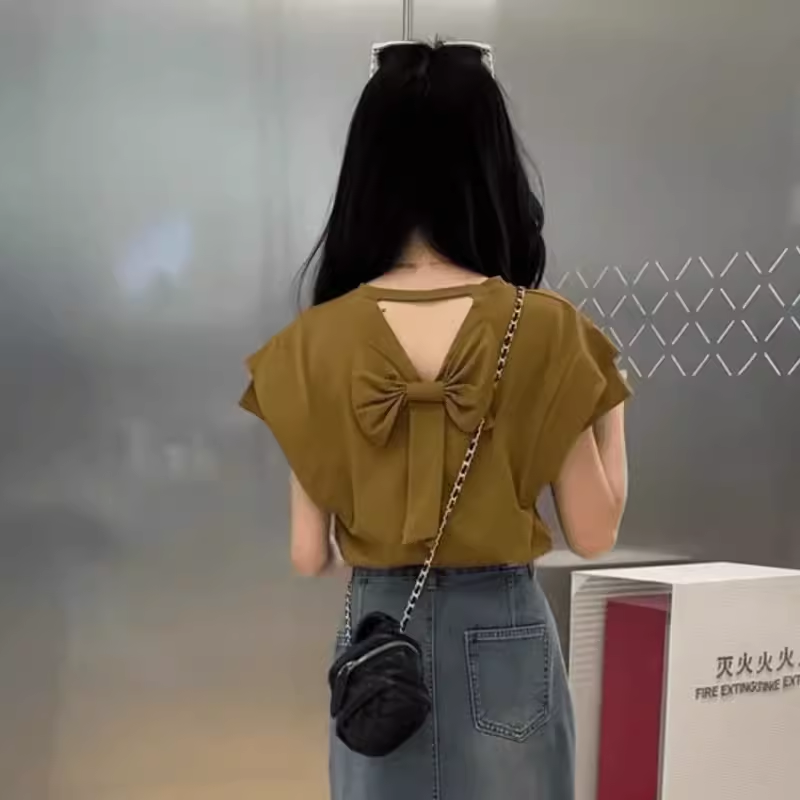 リボンブラウス バックリボン 優美な背中リボン付きブラウス