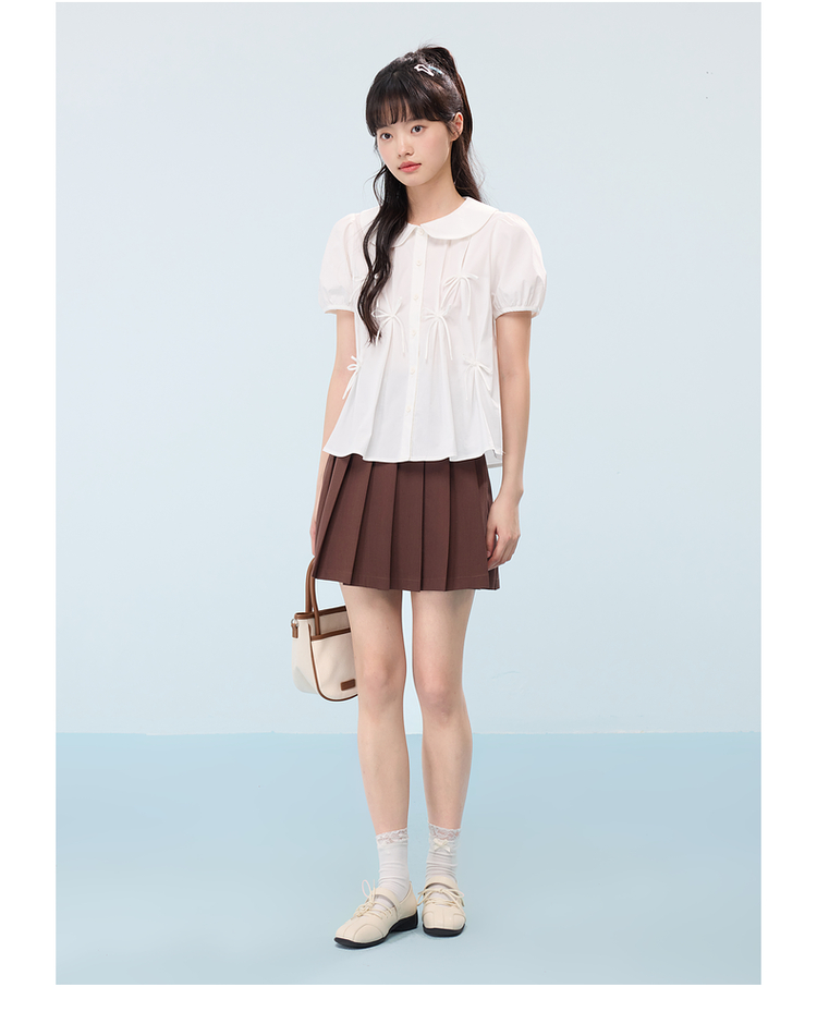 リボンブラウス 優美な丸襟リボンブラウス